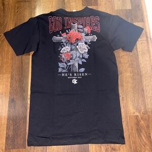 God Inspires Christian Tee He's Risen Religious Graphic T-Shirt Small NEW